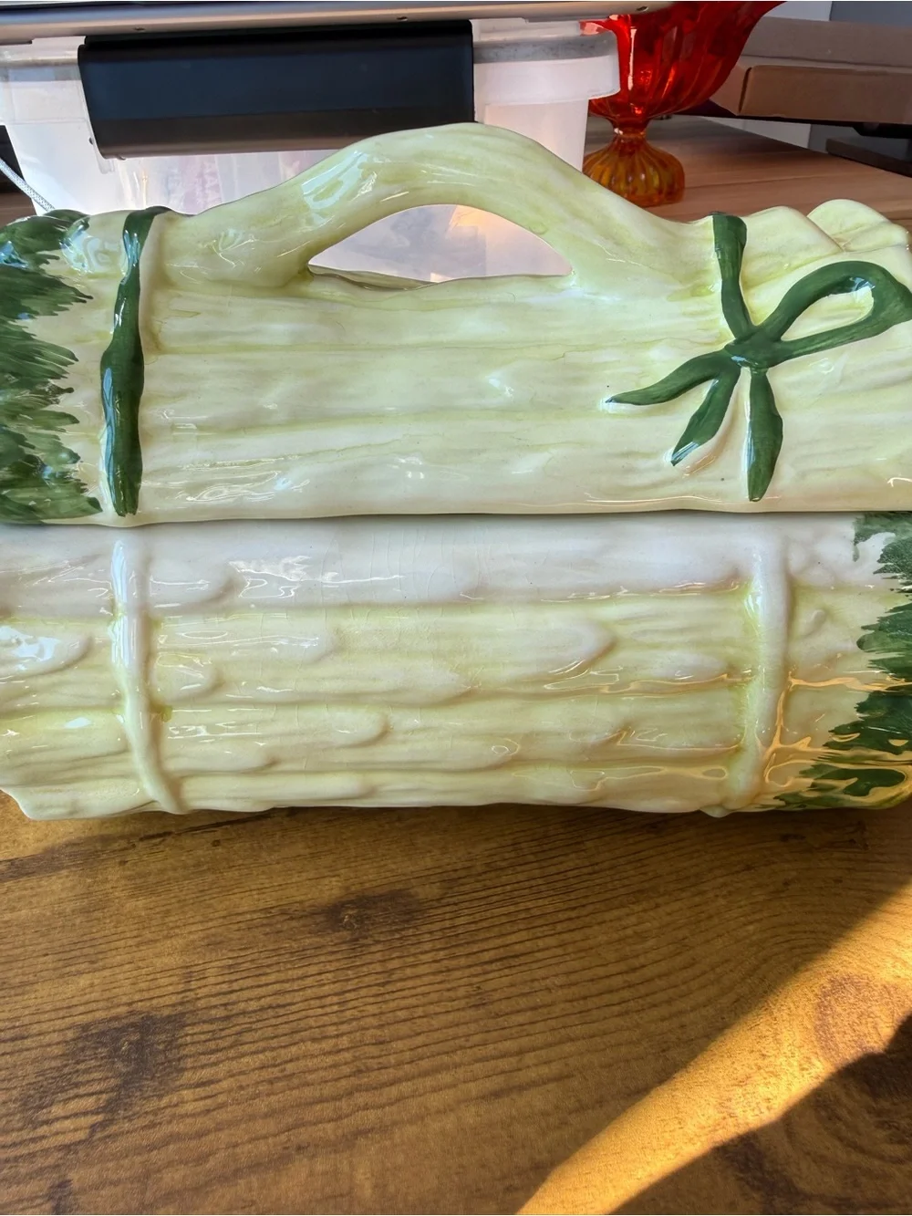 Vintage majolica ceramic asparagus dish